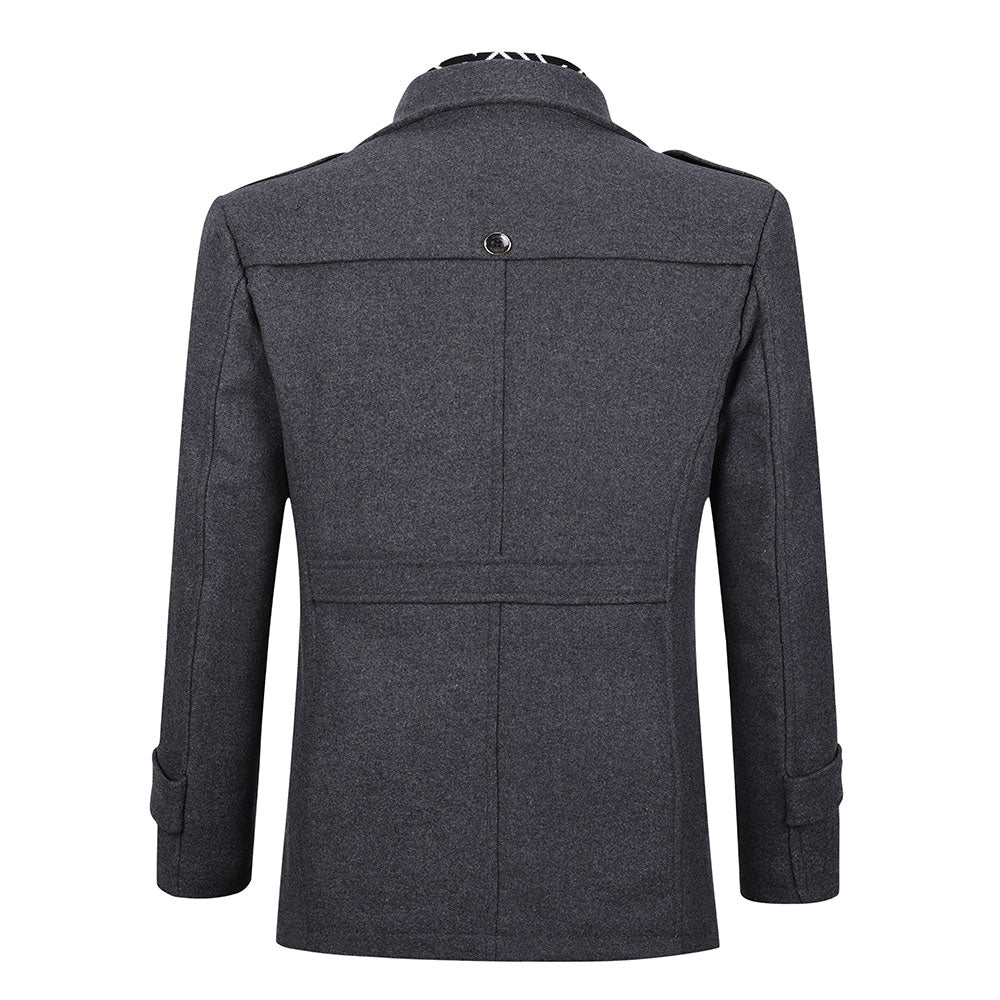 Slim Fit Casual Soild Grey Overcoat With Removable Scarf