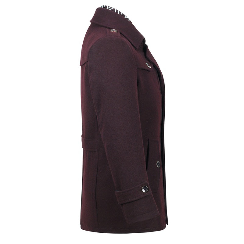 Slim Fit Casual Soild Darkred Overcoat With Removable Scarf