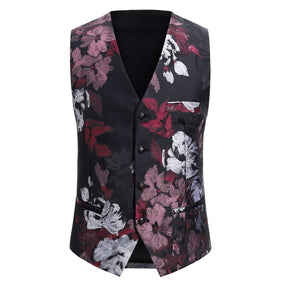 Allover Floral Print Suit 3-Piece Maroon Suit