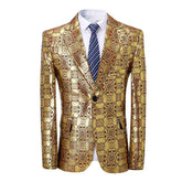 Men's Casual Floral Print Jacket Slim Fit Blazer Gold