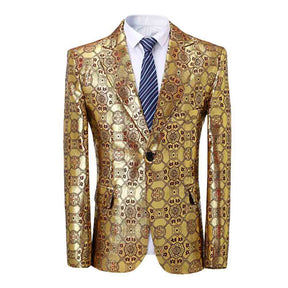 Men's Casual Floral Print Jacket Slim Fit Blazer Gold