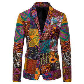 Mens Suit Jacket Floral Printed Casual Blazer Coat Canvas