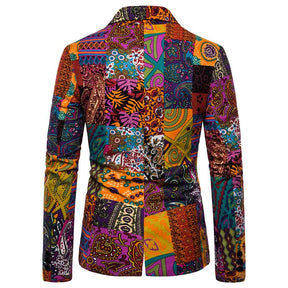 Mens Suit Jacket Floral Printed Casual Blazer Coat Canvas