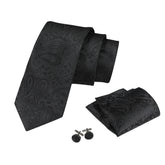 Printed Floral Tie Neckties Set with Handkerchief Cufflinks