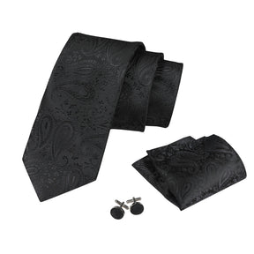 Printed Floral Tie Neckties Set with Handkerchief Cufflinks