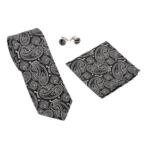 Printed Floral Tie Neckties Set with Handkerchief Cufflinks