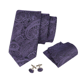 Printed Floral Tie Neckties Set with Handkerchief Cufflinks