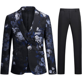 Allover Floral Print Suit 3-Piece Blue Suit