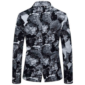 Mens Suit Jacket Floral Printed Casual Blazer Coat