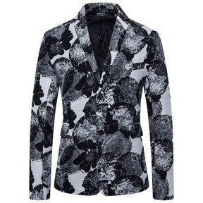 Mens Suit Jacket Floral Printed Casual Blazer Coat