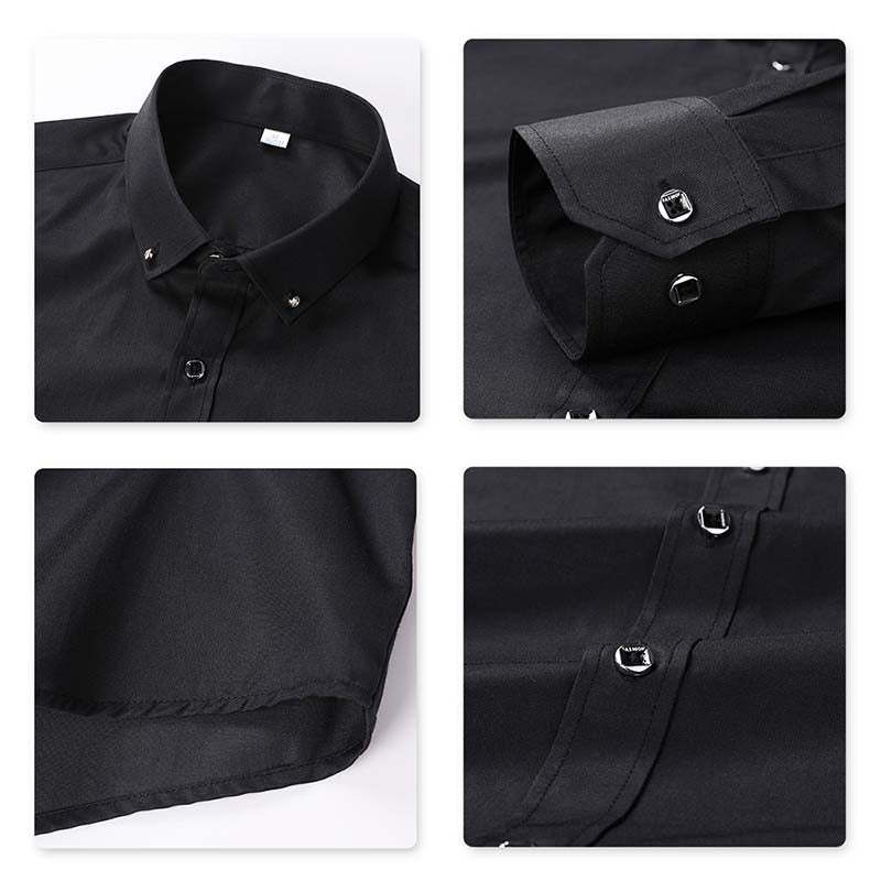 Men's Solid Long Sleeve Casual Formal Shirt Light Black