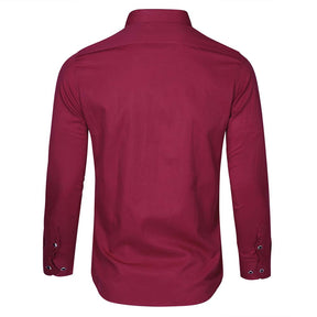Men's Solid Long Sleeve Casual Formal Shirt Red