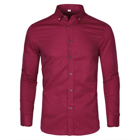 Men's Solid Long Sleeve Casual Formal Shirt Red