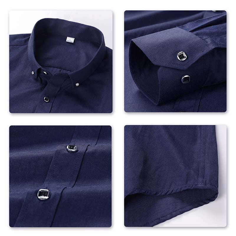 Men's Solid Long Sleeve Casual Formal Shirt Navy