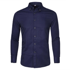 Men's Solid Long Sleeve Casual Formal Shirt Navy