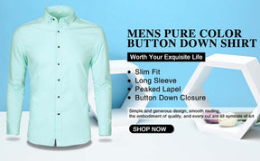Men's Solid Long Sleeve Casual Formal Shirt Light Green