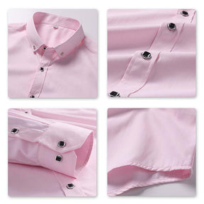 Men's Solid Long Sleeve Casual Formal Shirt Pink