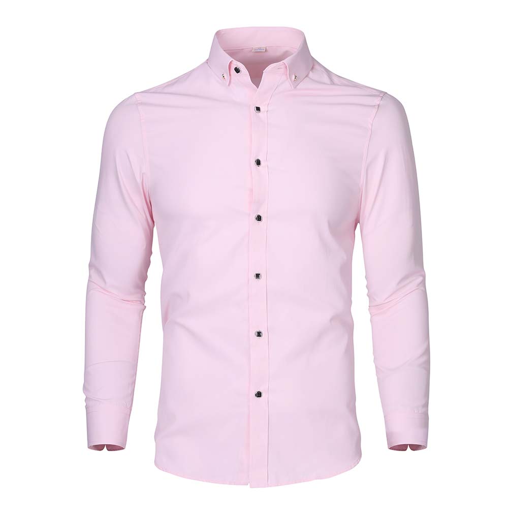 Men's Solid Long Sleeve Casual Formal Shirt Pink