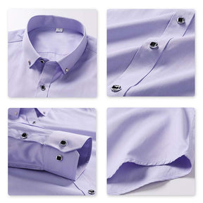 Men's Solid Long Sleeve Casual Formal Shirt Purple