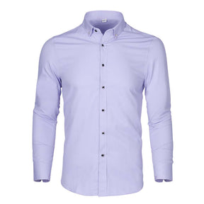 Men's Solid Long Sleeve Casual Formal Shirt Purple