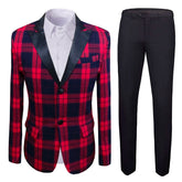 Red Plaid Suit Slim Fit 2-Piece Tuxedo Suit