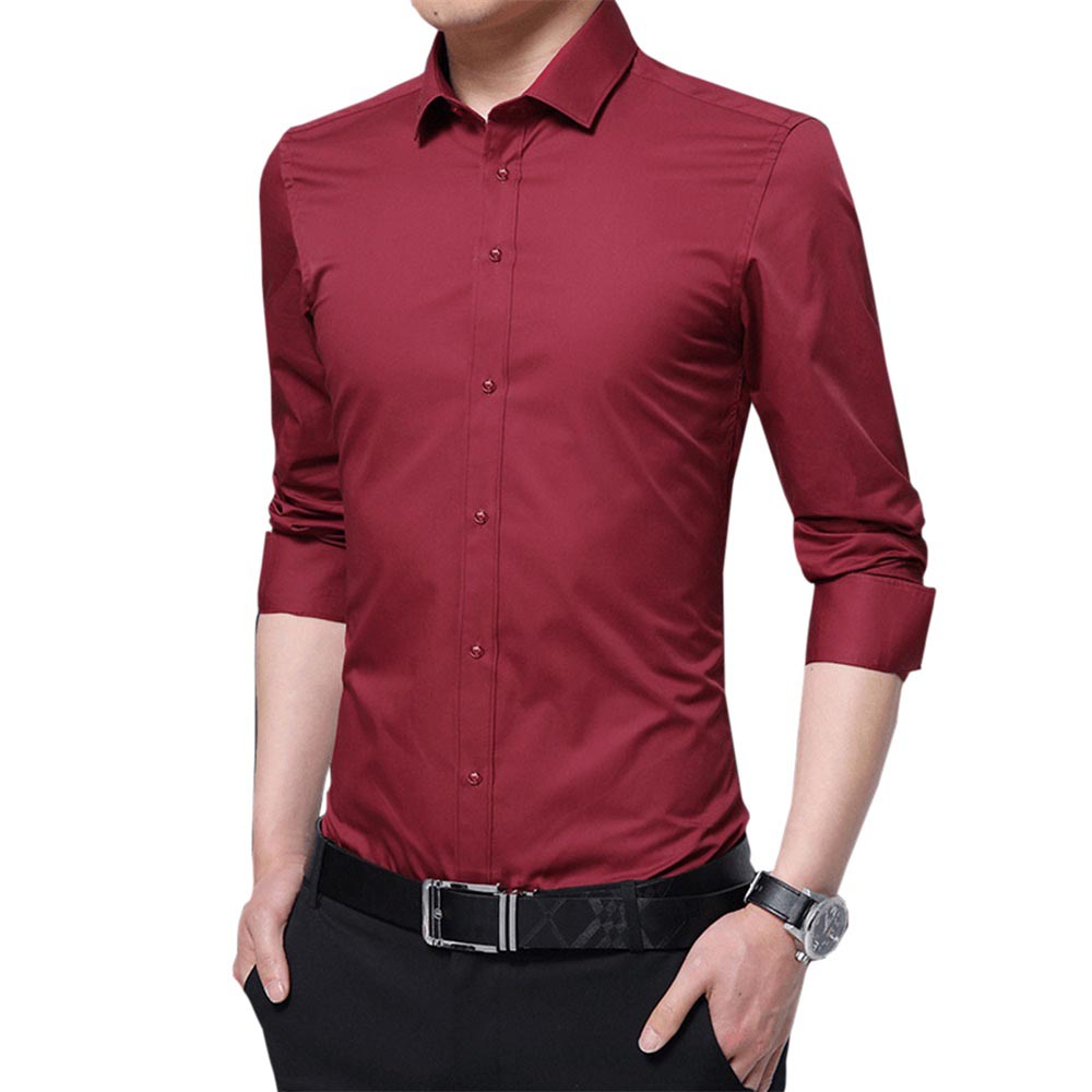 Slim Fit Turn-Down Collar Red Shirt