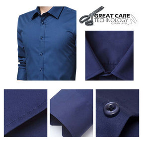 Slim Fit Turn-Down Collar Dark Blue Shirt