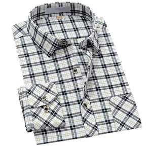 Men's Regular Fit Striped and Plaid Casual Cotton Shirt