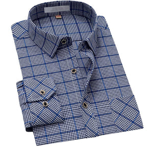 Men's Regular Fit Striped and Plaid Casual Cotton Shirt