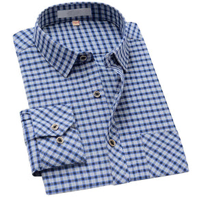 Men's Regular Fit Striped and Plaid Casual Cotton Shirt