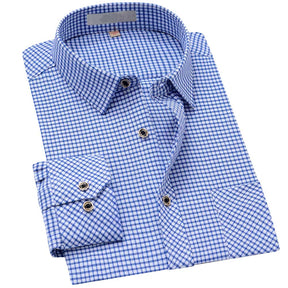 Men's Regular Fit Striped and Plaid Casual Cotton Shirt