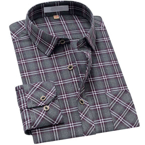 Men's Regular Fit Striped and Plaid Casual Cotton Shirt