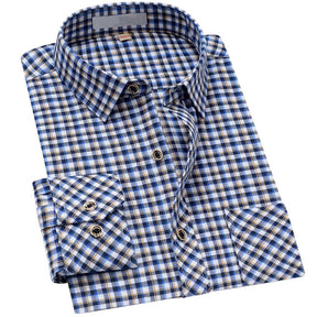 Men's Regular Fit Striped and Plaid Casual Cotton Shirt