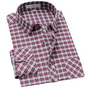 Men's Regular Fit Striped and Plaid Casual Cotton Shirt