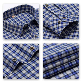 Men's Regular Fit Striped and Plaid Casual Cotton Shirt