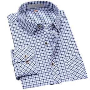 Men's Regular Fit Striped and Plaid Casual Cotton Shirt