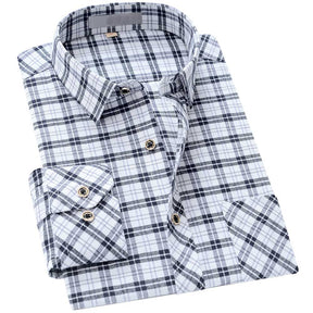 Men's Regular Fit Striped and Plaid Casual Cotton Shirt