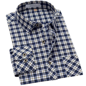 Men's Regular Fit Striped and Plaid Casual Cotton Shirt