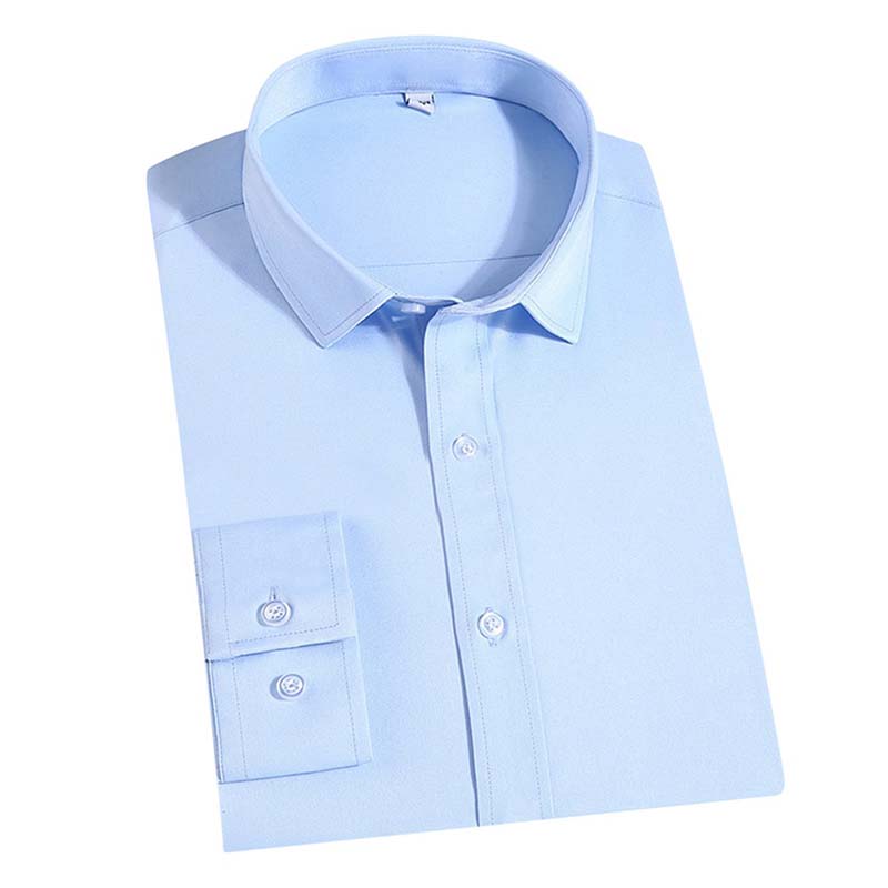 Men's Dress Shirt Solid Slim Fit Bamboo Fiber Casual Formal Shirt Light Blue