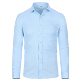 Men's Dress Shirt Solid Slim Fit Bamboo Fiber Casual Formal Shirt Light Blue