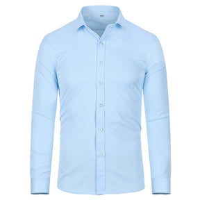 Men's Dress Shirt Solid Slim Fit Bamboo Fiber Casual Formal Shirt Light Blue