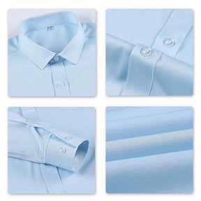 Men's Dress Shirt Solid Slim Fit Bamboo Fiber Casual Formal Shirt Light Blue