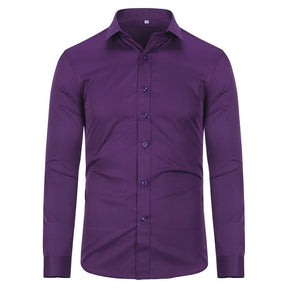 Men's Dress Shirt Solid Slim Fit Bamboo Fiber Casual Formal Shirt Purple
