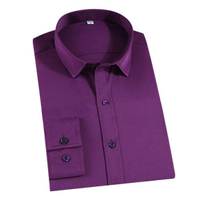 Men's Dress Shirt Solid Slim Fit Bamboo Fiber Casual Formal Shirt Purple