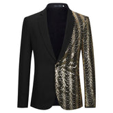 Black Slim Fit Half-Sequin Blazer