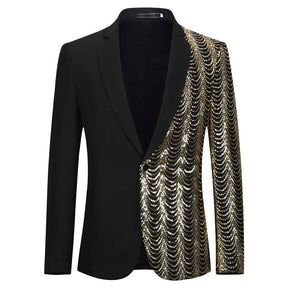 Black Slim Fit Half-Sequin Blazer