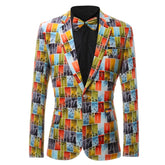 Orange Slim Fit Plaid Print Blazer