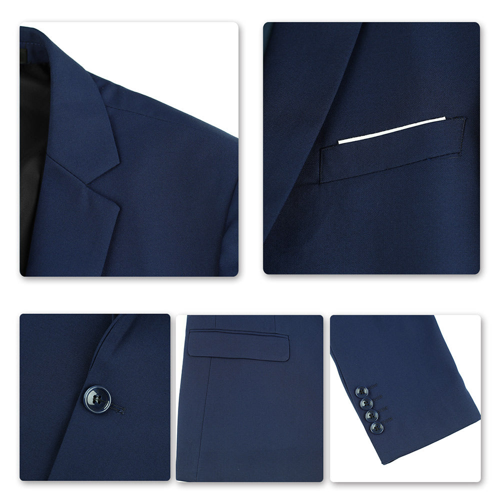 3-Piece Notched Lapel Casual Navy Suit