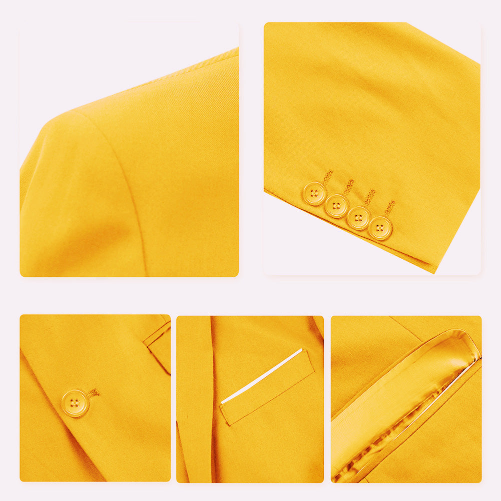 3-Piece One Button Formal Suit Yellow Suit