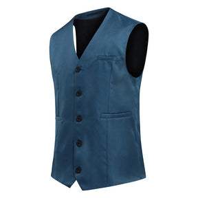 Slim Fit Single Breasted Blue Vest